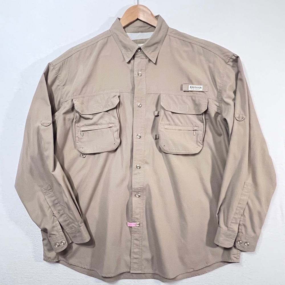 Magellan Sportswear Men's Long Sleeve Fishing Shirt Tan XXL Breathable Pockets